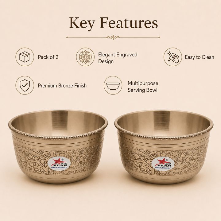 Nutristar Embossed Bronze Serving Bowl – Pack of 1 or 2