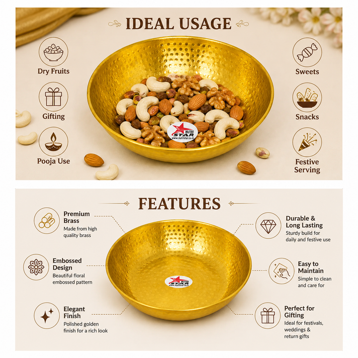 Brass Mixing Bowl, Brass Fruit Bowl Online, Diameter 13 Inch.