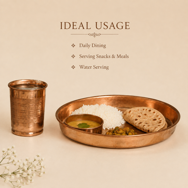 Nutristar pure copper dinner plate and drinking glass set