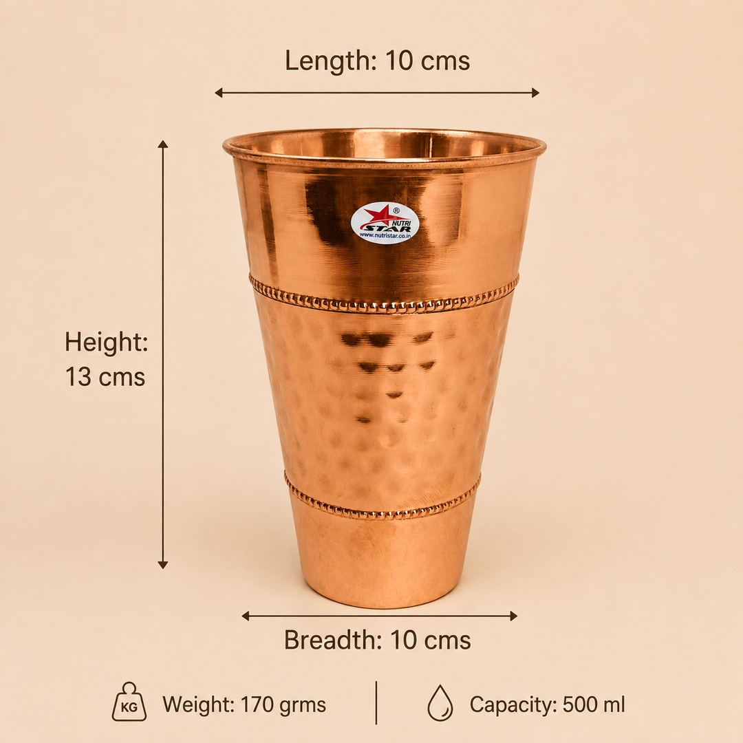Nutristar pure copper drinking glass 500 ml with hammered finish