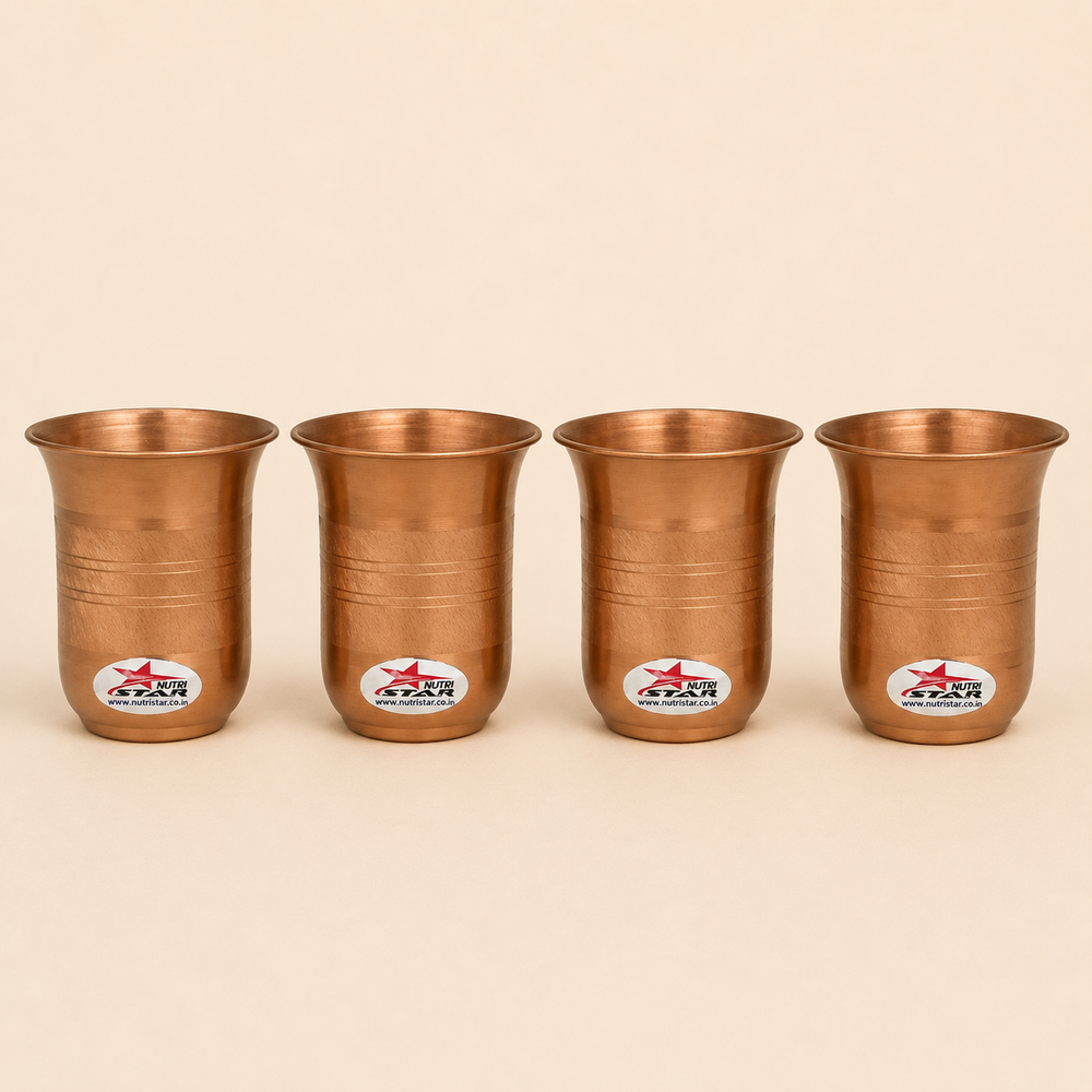 Pure copper drinking glass with textured band durable build and 250 ml capacity