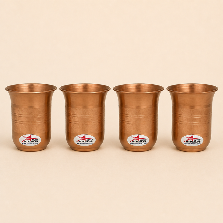 Pure copper drinking glass with textured band durable build and 250 ml capacity