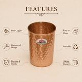 Hammered copper drinking glass with durable reusable design and 200 ml capacity