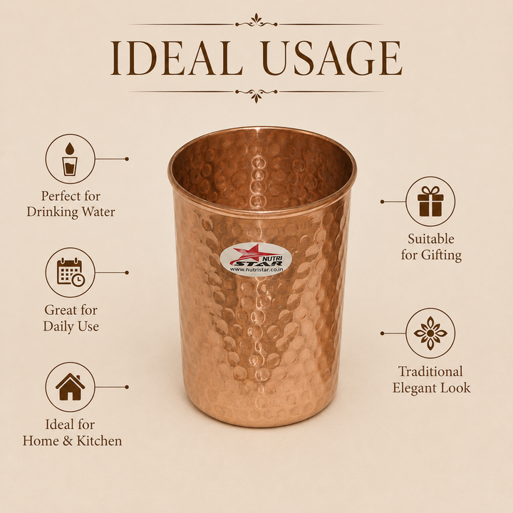 Hammered copper drinking glass with durable reusable design and 200 ml capacity