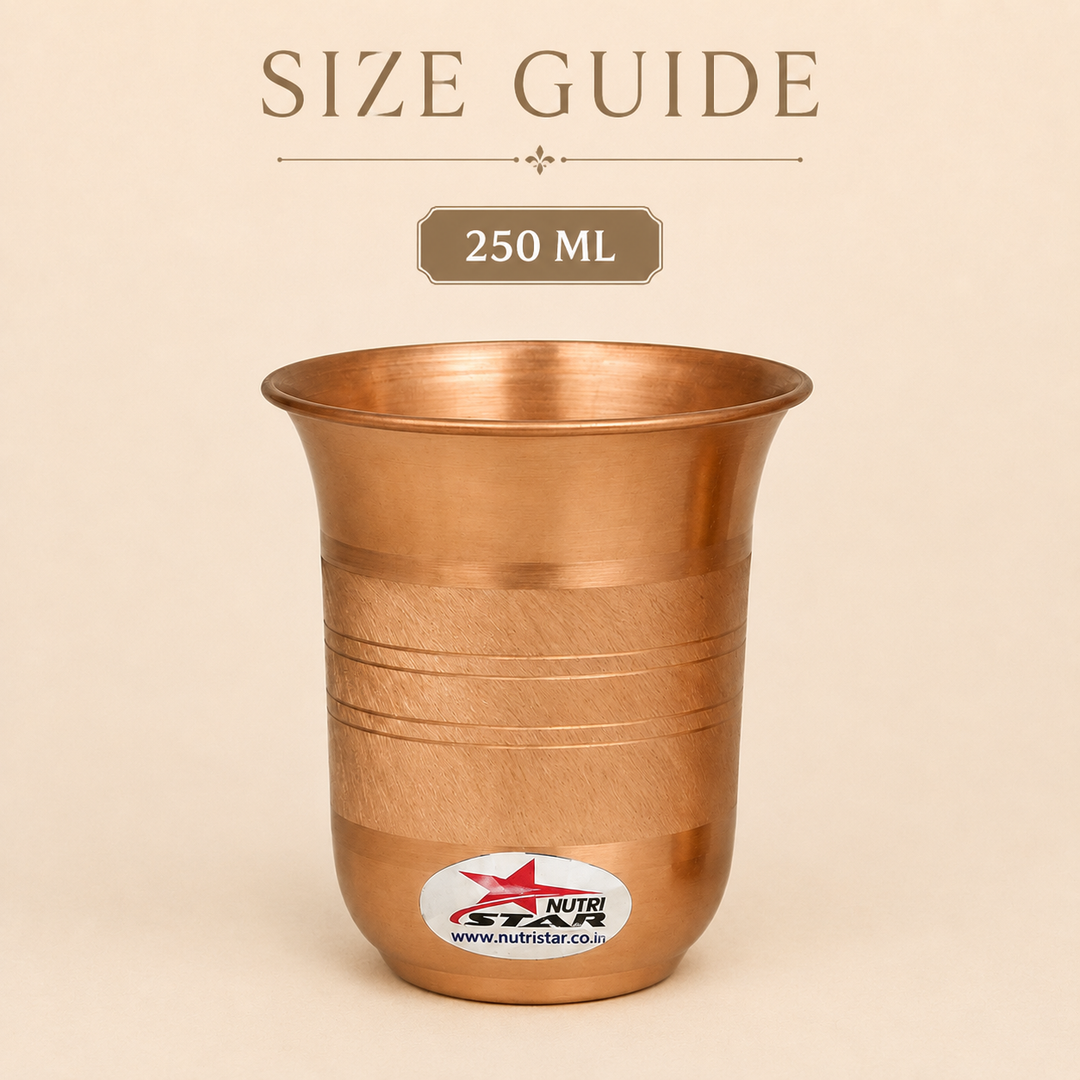 Pure copper drinking glass with textured band durable build and 250 ml capacity
