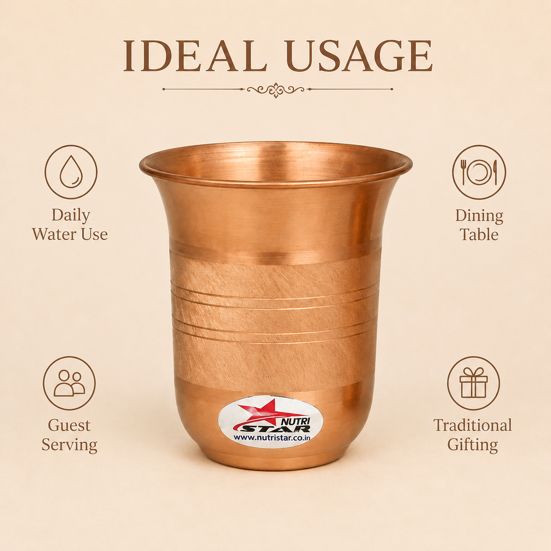 Pure copper drinking glass with textured band durable build and 250 ml capacity