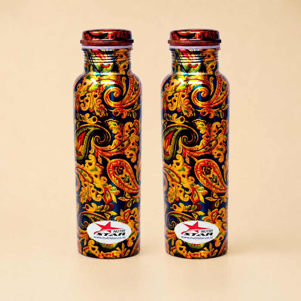 Nutristar designer printed copper water bottle with paisley pattern 