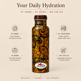 Nutristar designer printed copper water bottle with paisley pattern