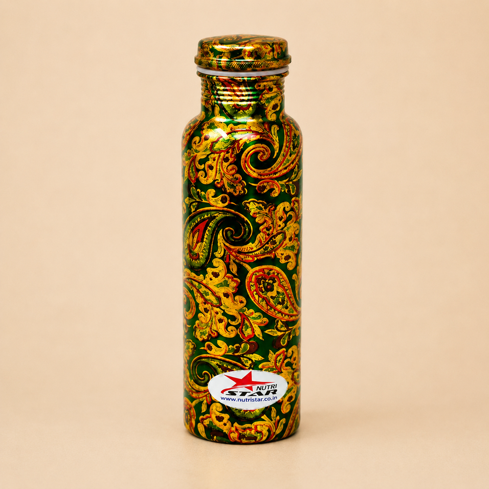 Nutristar designer printed copper water bottle with paisley pattern