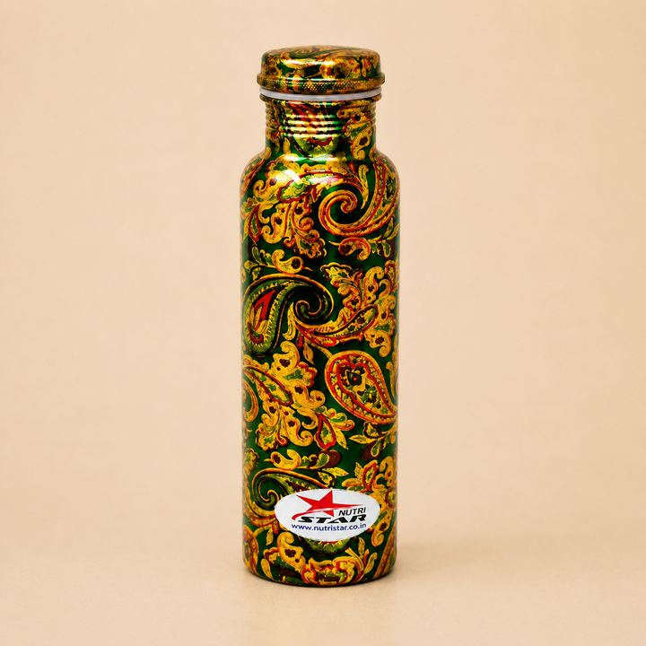 Nutristar designer printed copper water bottle with paisley pattern