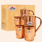 Nutristar pure copper water jug with lid and four matching drinking glasses 5 piece set