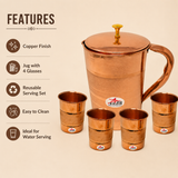 Nutristar copper water jug with lid and four matching drinking glasses