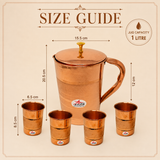 Nutristar copper water jug with lid and four matching drinking glasses