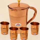 Nutristar Copper Water Jug Set with Lid & 4 Glasses – 1 Litre Jug