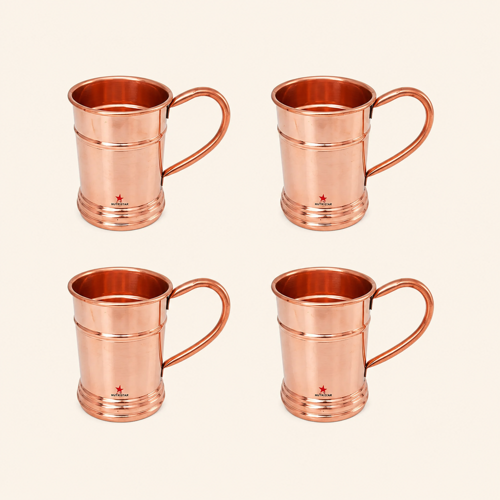 Nutristar pure copper drinking mug with curved handle polished finish