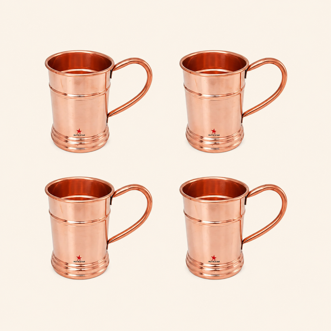 Nutristar pure copper drinking mug with curved handle polished finish