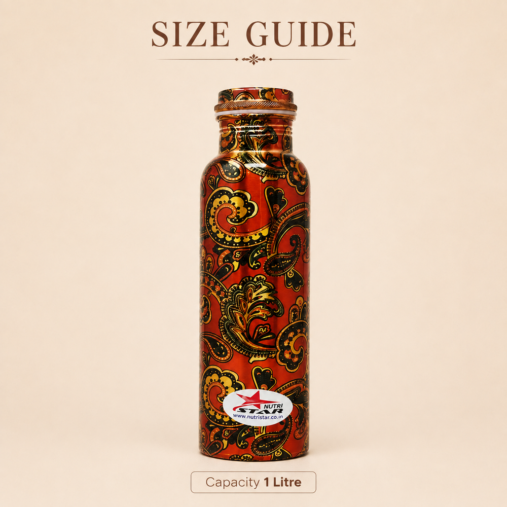 Nutristar designer printed copper water bottle with paisley pattern 