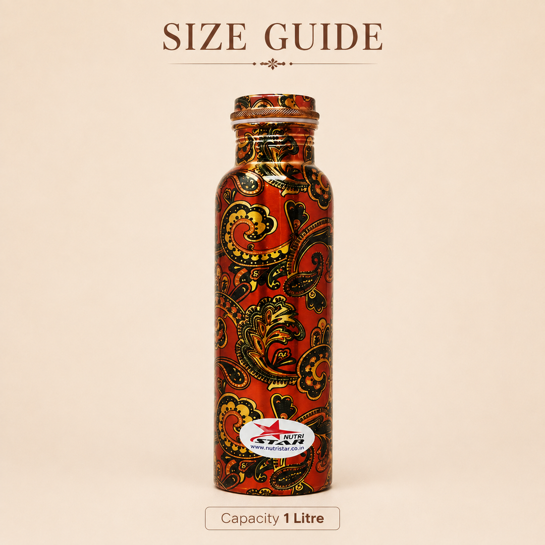 Nutristar designer printed copper water bottle with paisley pattern 