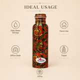 Nutristar designer printed copper water bottle with paisley pattern 