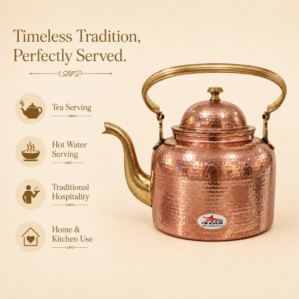 Copper Kettle With Lid And Brass Handle, Multipurpose Kettle For Boiling Tea And Milk – usage image
