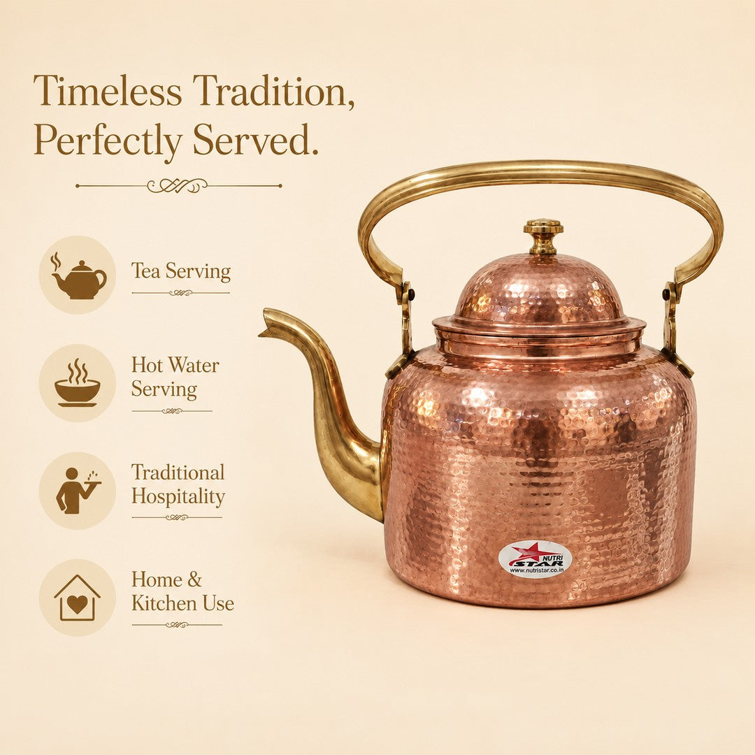 Copper Kettle With Lid And Brass Handle, Multipurpose Kettle For Boiling Tea And Milk – usage image