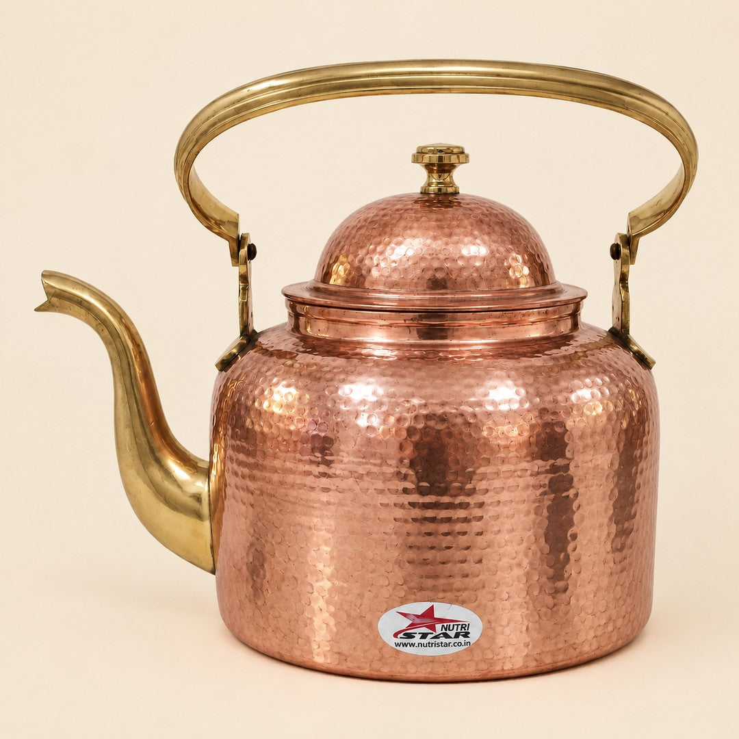 Copper Kettle With Lid And Brass Handle, Multipurpose Kettle For Boiling Tea And Milk – product image