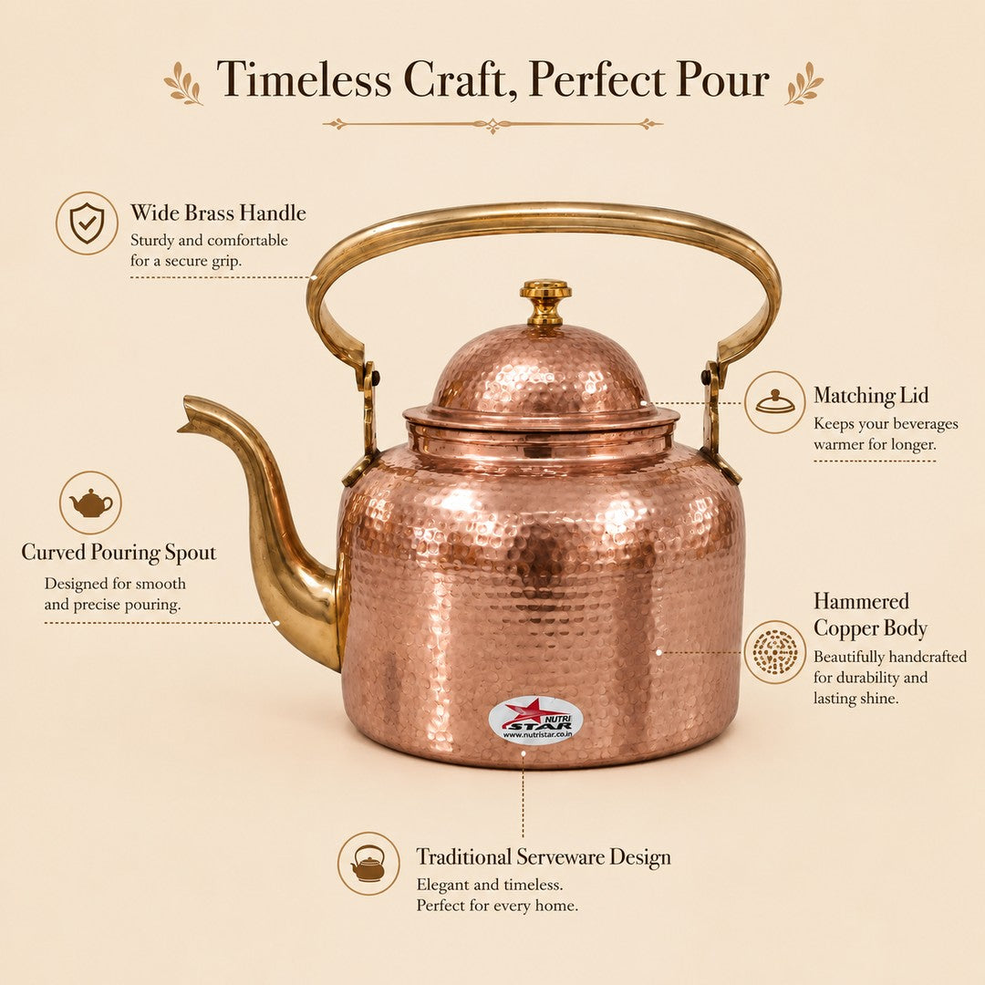 Copper Kettle With Lid And Brass Handle, Multipurpose Kettle For Boiling Tea And Milk – usage image