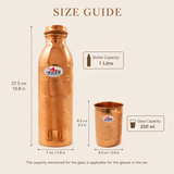 Nutristar pure copper bottle and glass gift set with 1 litre bottle and two 250 ml glasses