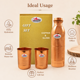 Nutristar pure copper bottle and glass gift set with 1 litre bottle and two 250 ml glasses