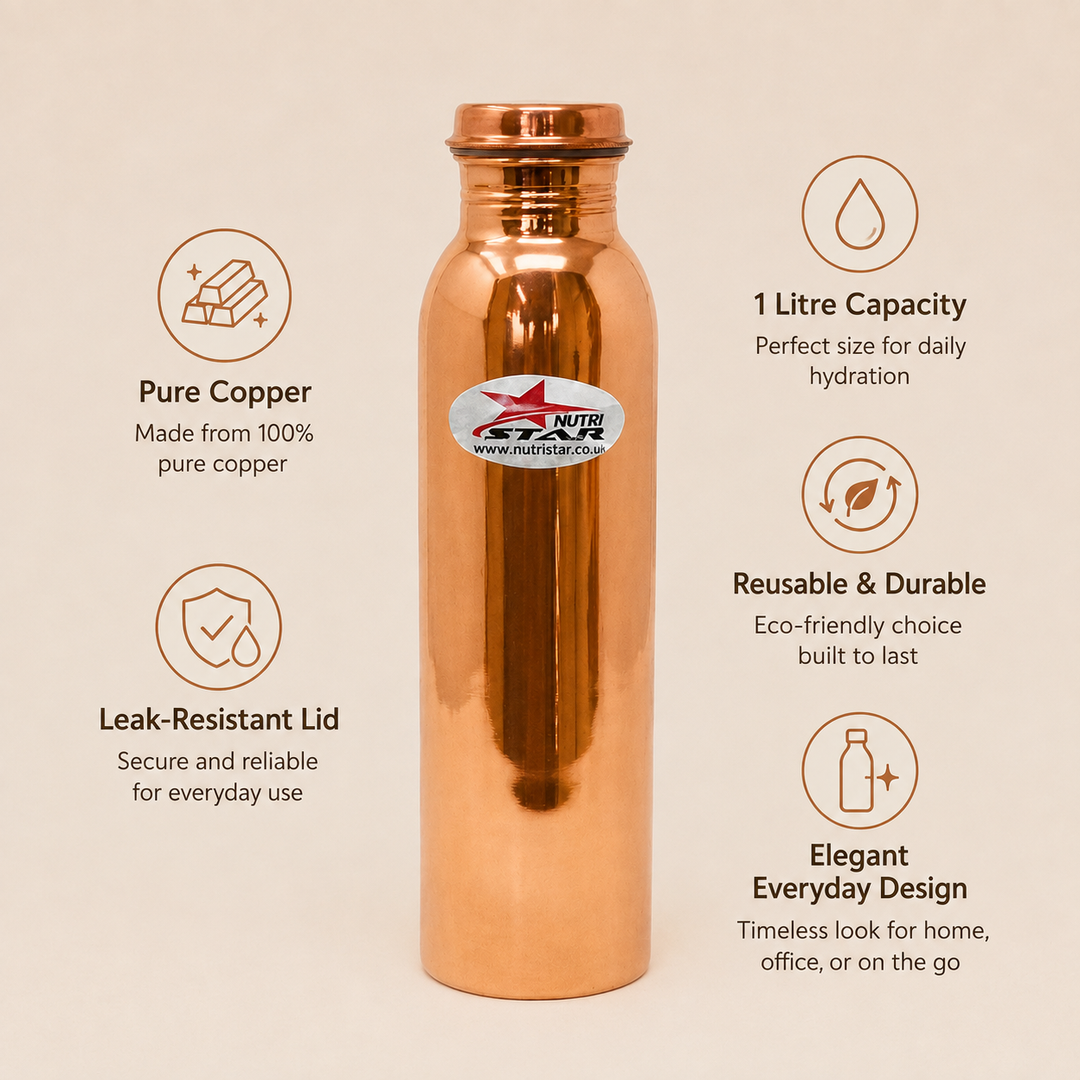 Nutristar Pure Copper Water Bottle 1 Litre – Pack of 4