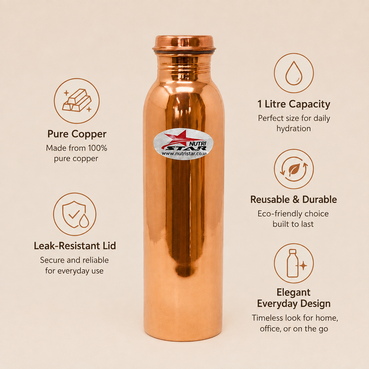 Nutristar Pure Copper Water Bottle 1 Litre – Pack of 4