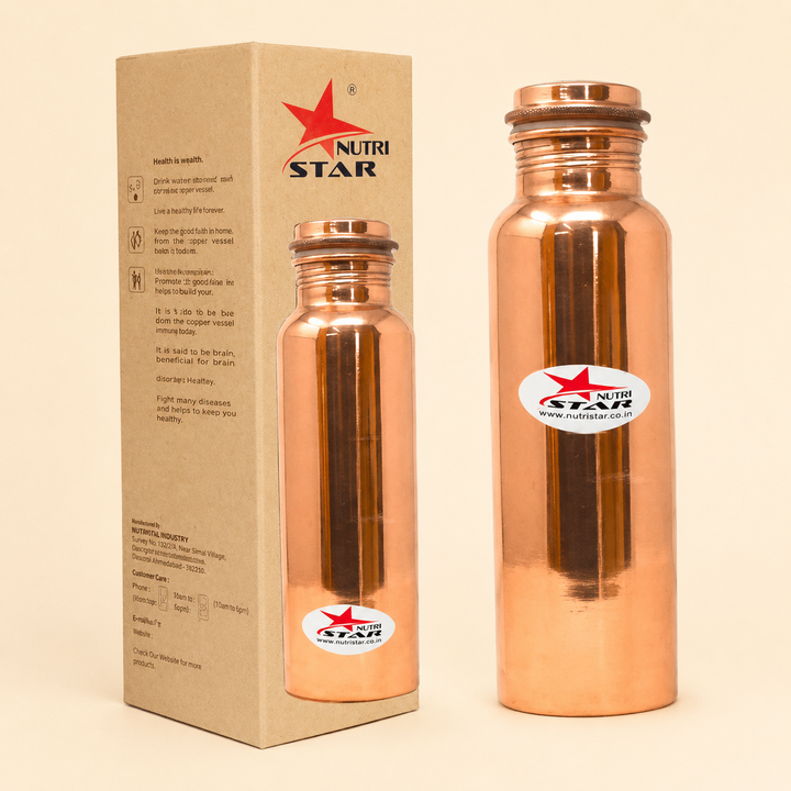 Nutristar pure copper water bottle with secure screw lid