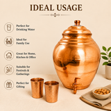 Copper water dispenser matka with fitted lid wide opening and easy-flow tap