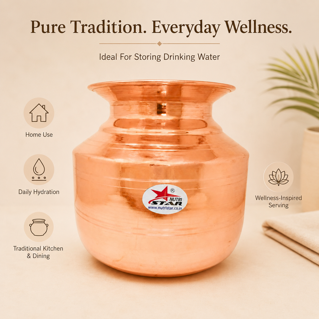Nutristar pure copper water storage matka with traditional wide mouth