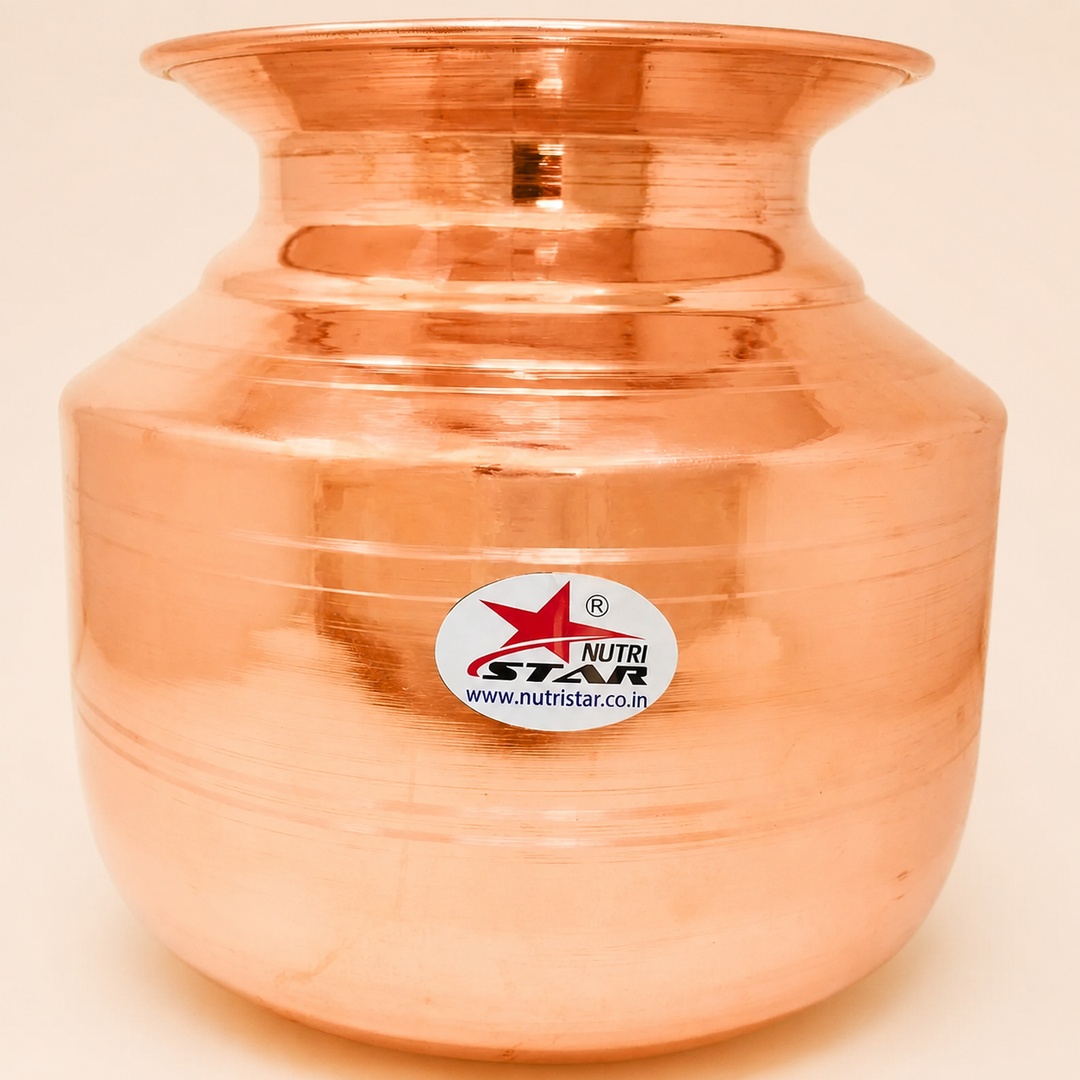 Nutristar pure copper water storage matka with traditional wide mouth