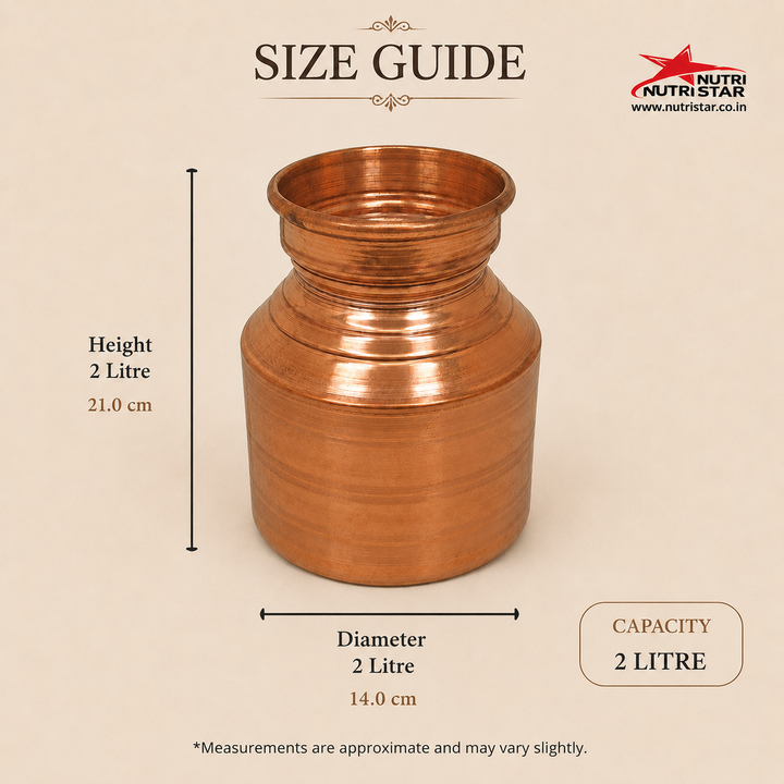 Traditional copper water vessel with wide mouth rolled rim and durable construction
