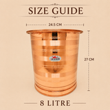 Copper water storage vessel with wide opening and lid durable base and polished finish