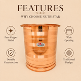 Copper water storage vessel with wide opening and lid durable base and polished finish
