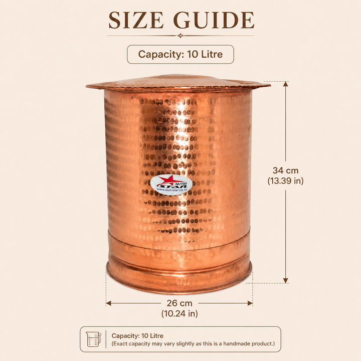 Nutristar hammered pure copper water storage vessel with traditional lid