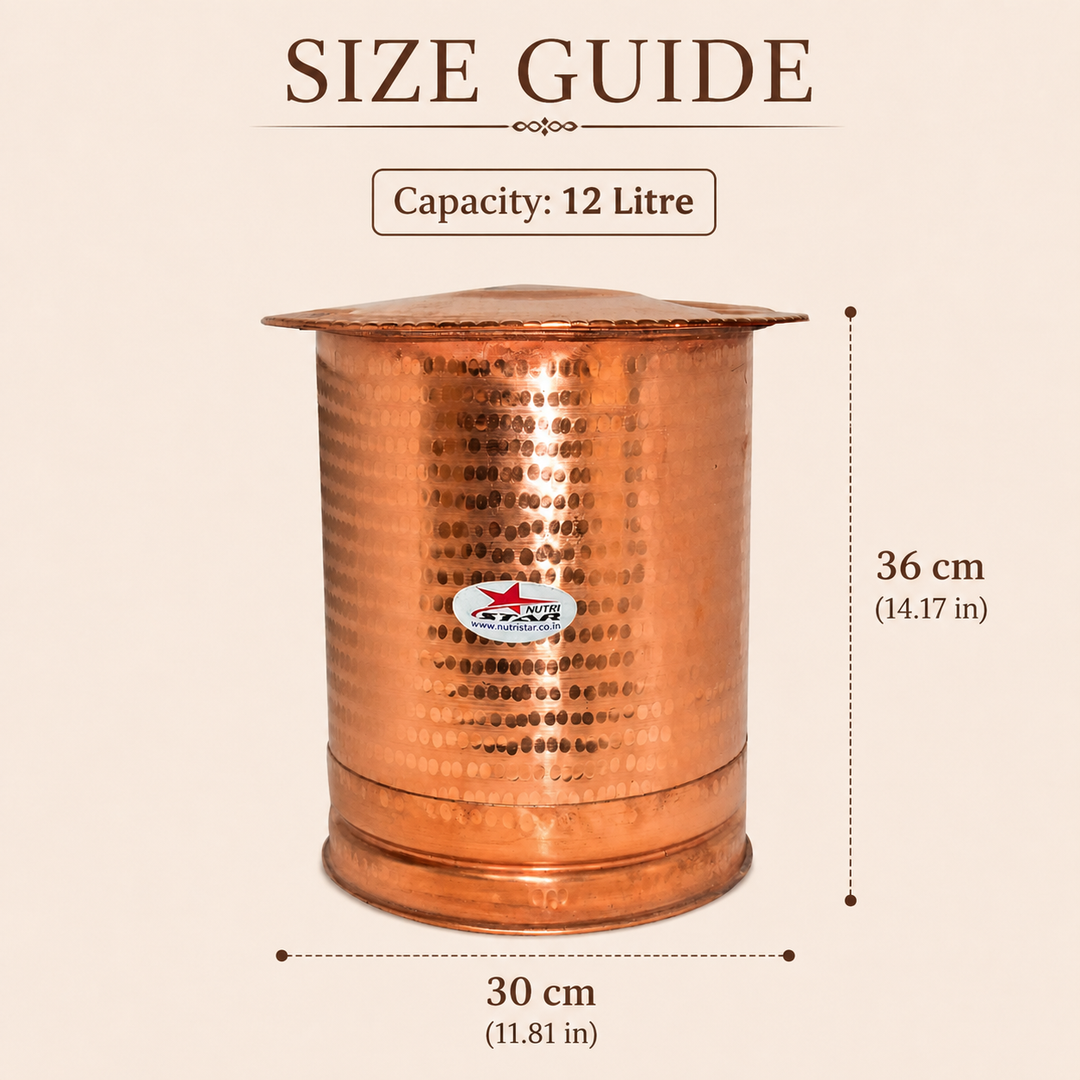 Nutristar hammered pure copper water storage vessel with traditional lid