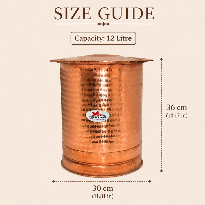 Nutristar hammered pure copper water storage vessel with traditional lid