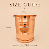 Copper water storage vessel with wide opening and lid durable base and polished finish