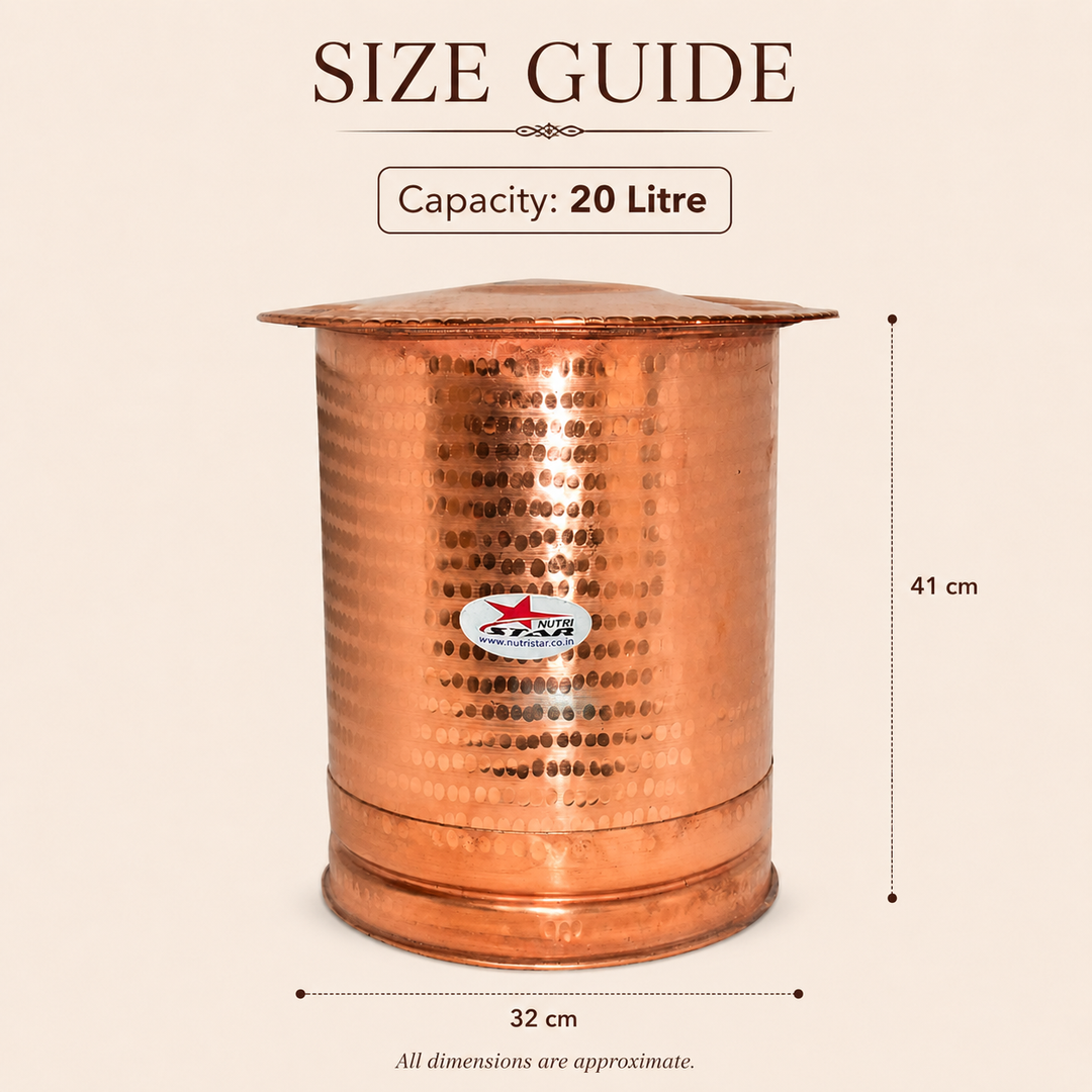 Nutristar hammered pure copper water storage vessel with traditional lid
