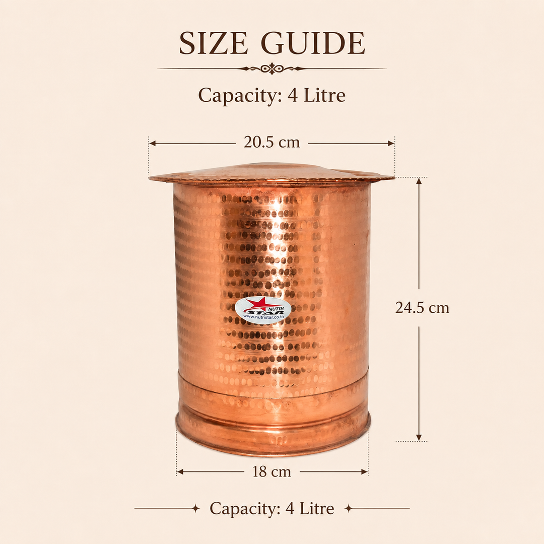Nutristar hammered pure copper water storage vessel with traditional lid