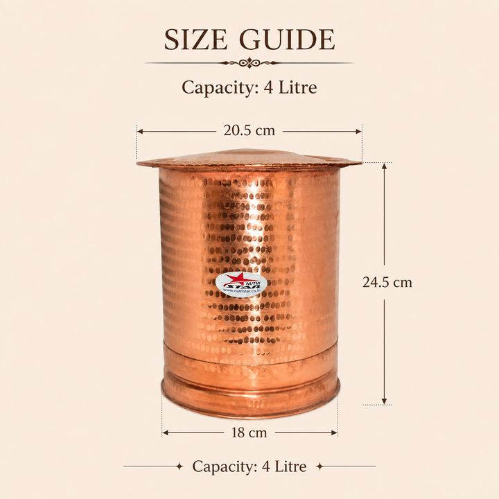 Nutristar hammered pure copper water storage vessel with traditional lid