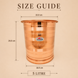 Copper water storage vessel with wide opening and lid durable base and polished finish