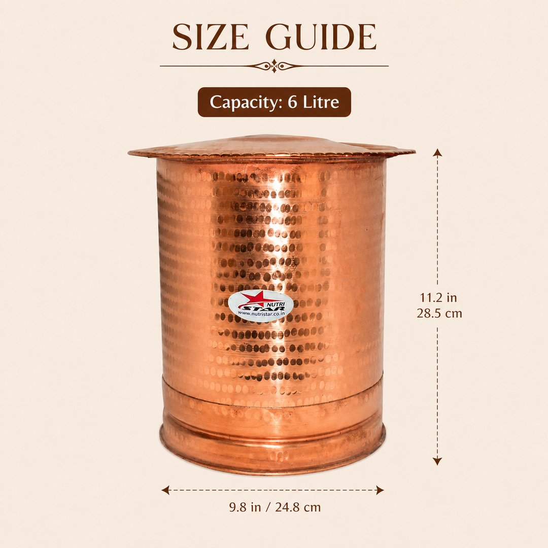 Nutristar hammered pure copper water storage vessel with traditional lid