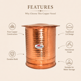 Nutristar Hammered Pure Copper Water Storage Vessel with Lid – 4 L to 20 L