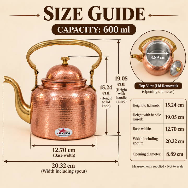 Copper Kettle With Lid And Brass Handle, Multipurpose Kettle For Boiling Tea And Milk.