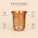 Pure copper drinking glass with textured band durable build and 250 ml capacity